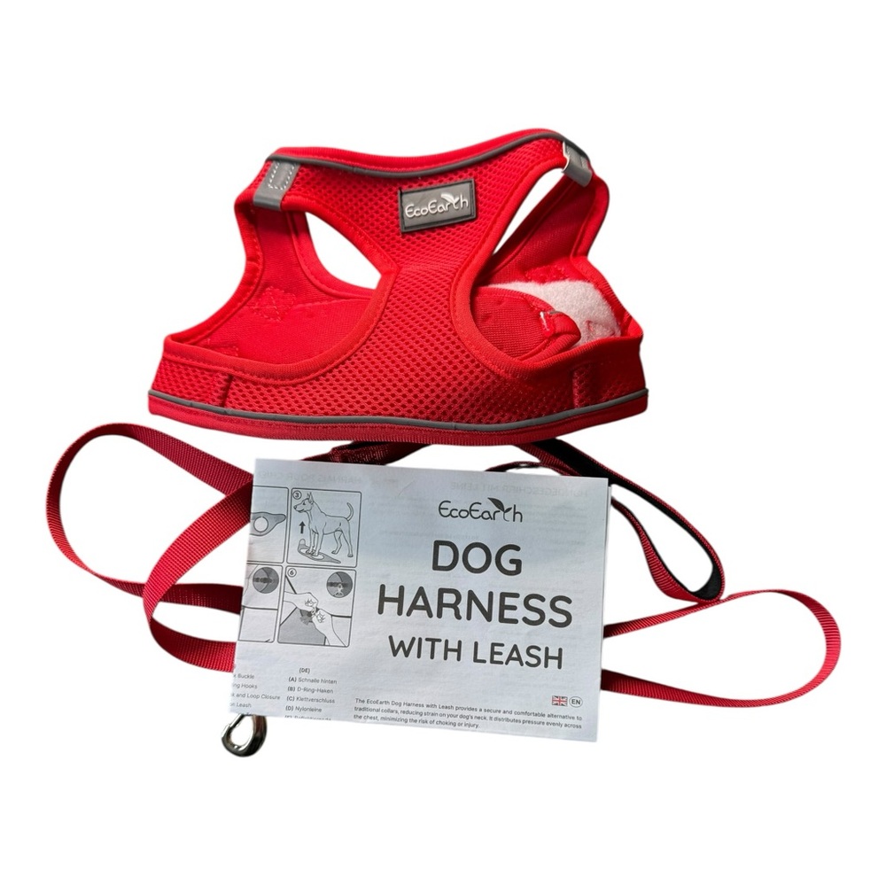 EcoEarth Dog Harness with Leash Red Size M‎ Adjustable Reflective